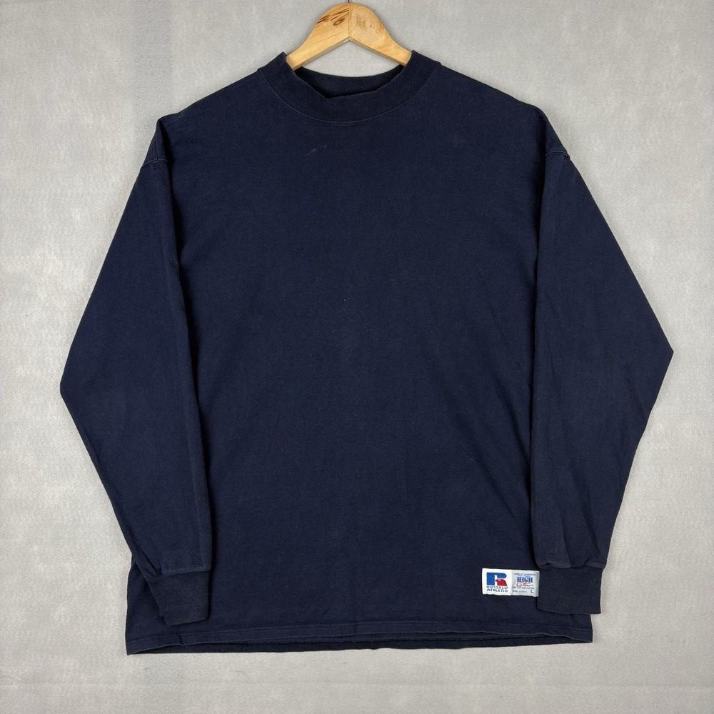 Vintage Russell Athletic Long Sleeve Shirt Men’s Large Navy Blue Made In USA 90s